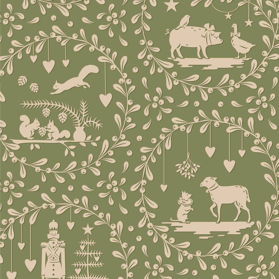 Tela Tilda Merry Little Christmas Guirnardas Verde