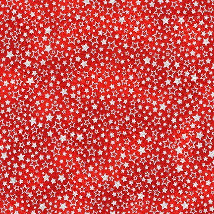 Tela Holiday Charms Roja con Estrellas Plateadas
