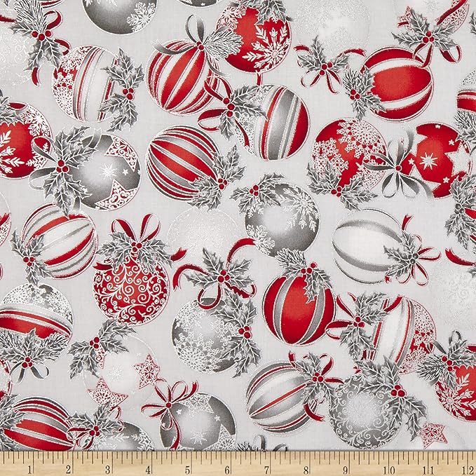 Tela Holiday Flourish Bolas Plateadas
