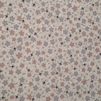 Tela de Flores y Abejitas Gris de Lynette Anderson