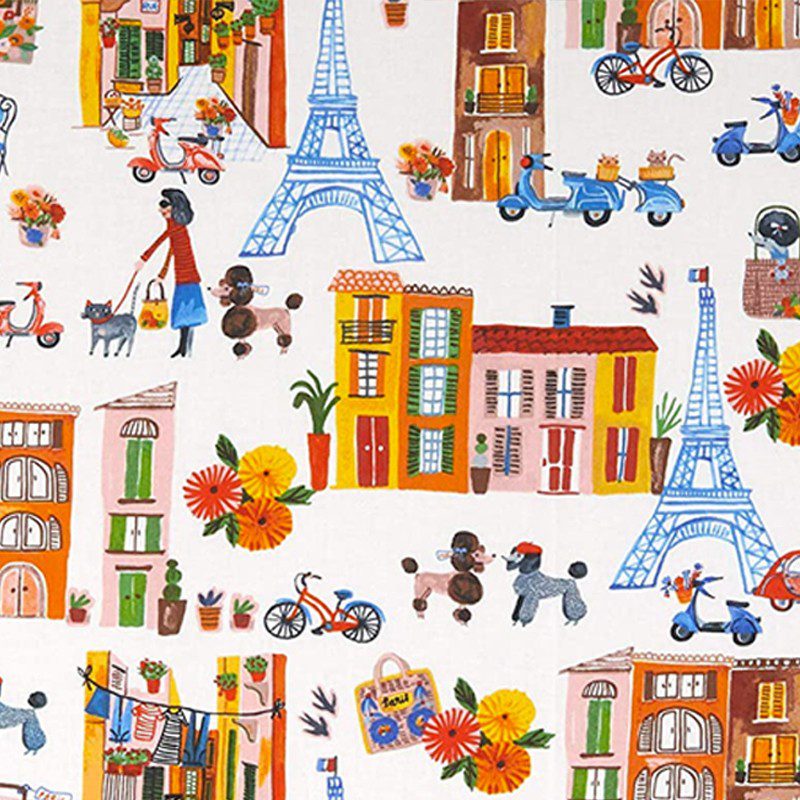 tela de algodón tipo patchwork, estampada con dibujos de París