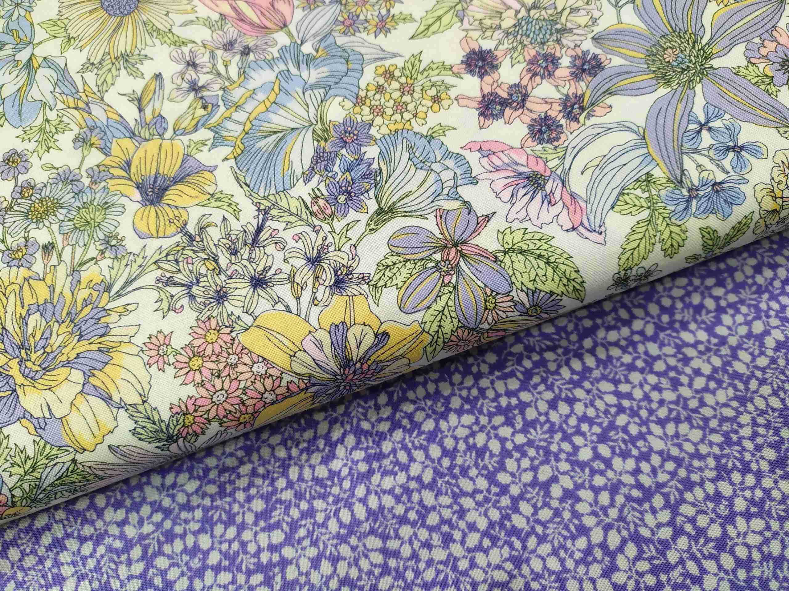 Tela de patchwork, con flores lilas