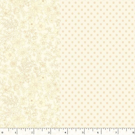 Tela de algodón en tonos crema con estampado floral y de lunares pequeños en beige