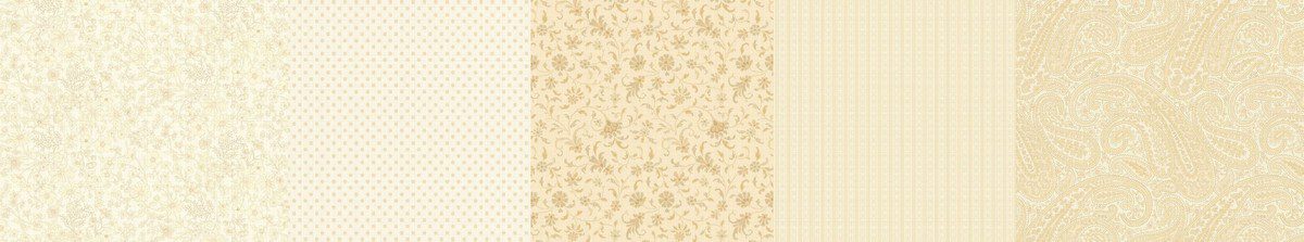 Tela de algodón crema con franjas de motivos clásicos, flores y paisley Colección Kathleen's Story.