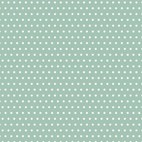 Tela de algodón verde salvia con pequeños lunares blancos (polka dots) para costura infantil - Colección Hello Honey.