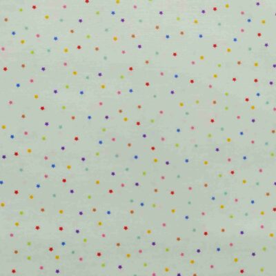 Tela de algodón verde menta con mini estrellitas multicolor colección Sweet Tooth de Robert Kaufman.