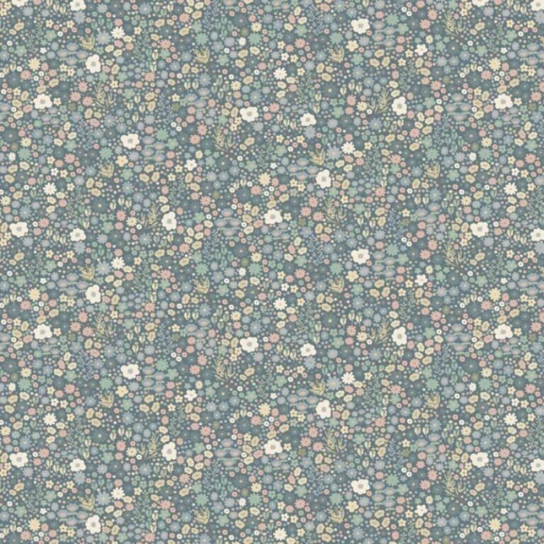 Tela Ditsy Daisy Azul Grisaceo