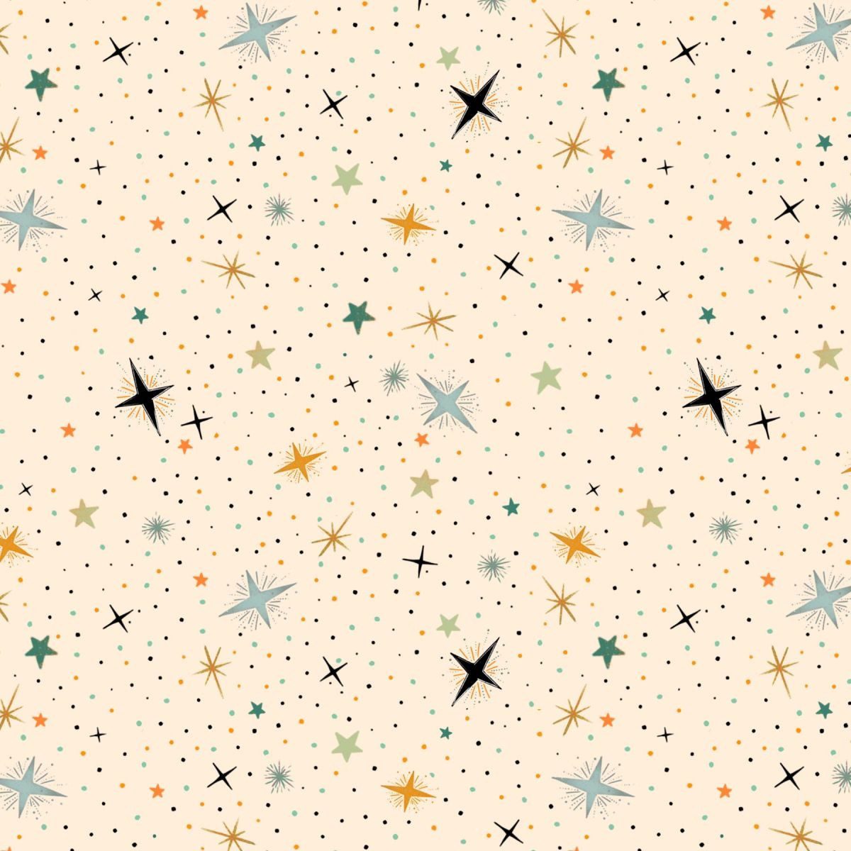 Tela de algodón 100% con estampado de estrellas y destellos mágicos sobre fondo crema de la colección Witchy Wicked de Blank Quilting