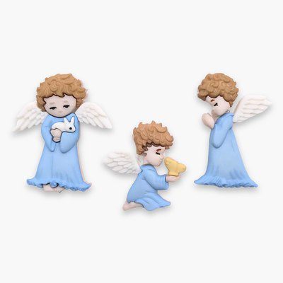 Botones decorativos con tres angelitos de traje azul