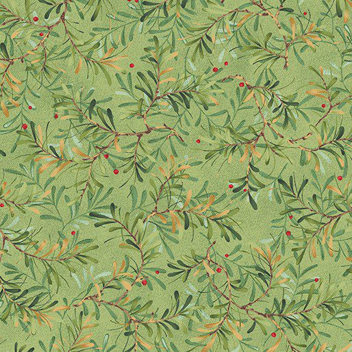 Tela de Algodón Navideña 12 Days of Christmas Hojas Verde