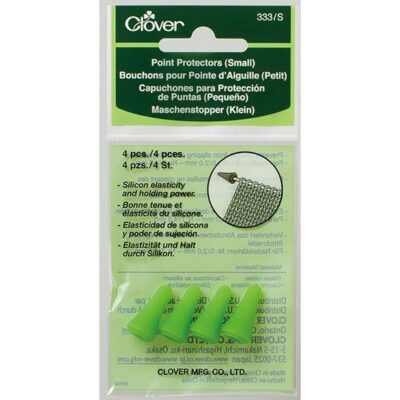 Pack de 4 capuchones protectores de silicona verde Clover referencia 333 barra S en tamaño pequeño para tapar las puntas de agujas de punto finas