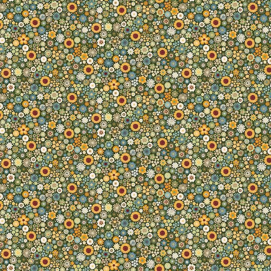 Tela Autumn Days Flores Verde